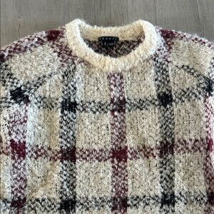 Theory Women's Checkered Crewneck Sweater - Cream, Black, Burgundy